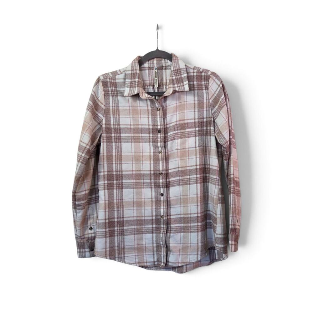 Kuhl Plaid Flannel Shirt Pink Brown Long Sleeve Button Down Women's Small